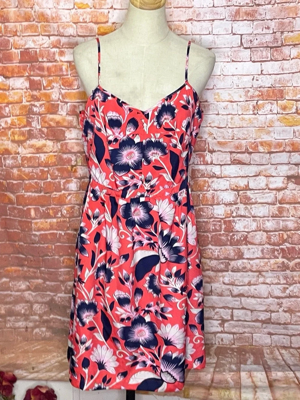 J. Crew Coral and Navy  Floral  Spaghetti-Strap Seaside Cami Sundress
